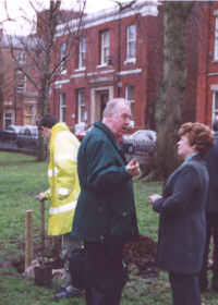 Robin Miller and Mrs Veronica Afrin in conversation after the tree planting